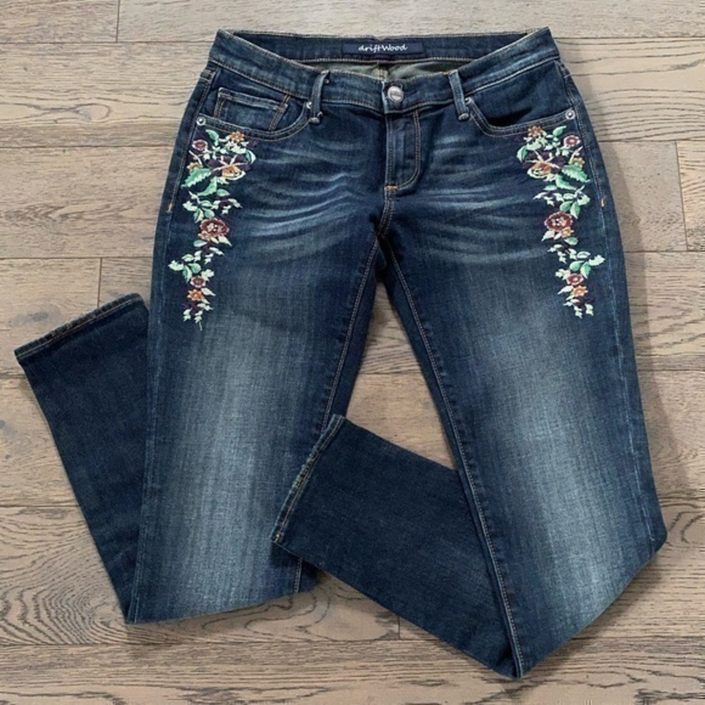 DRIFTWOOD Embroidered Flower Skinny Jeans